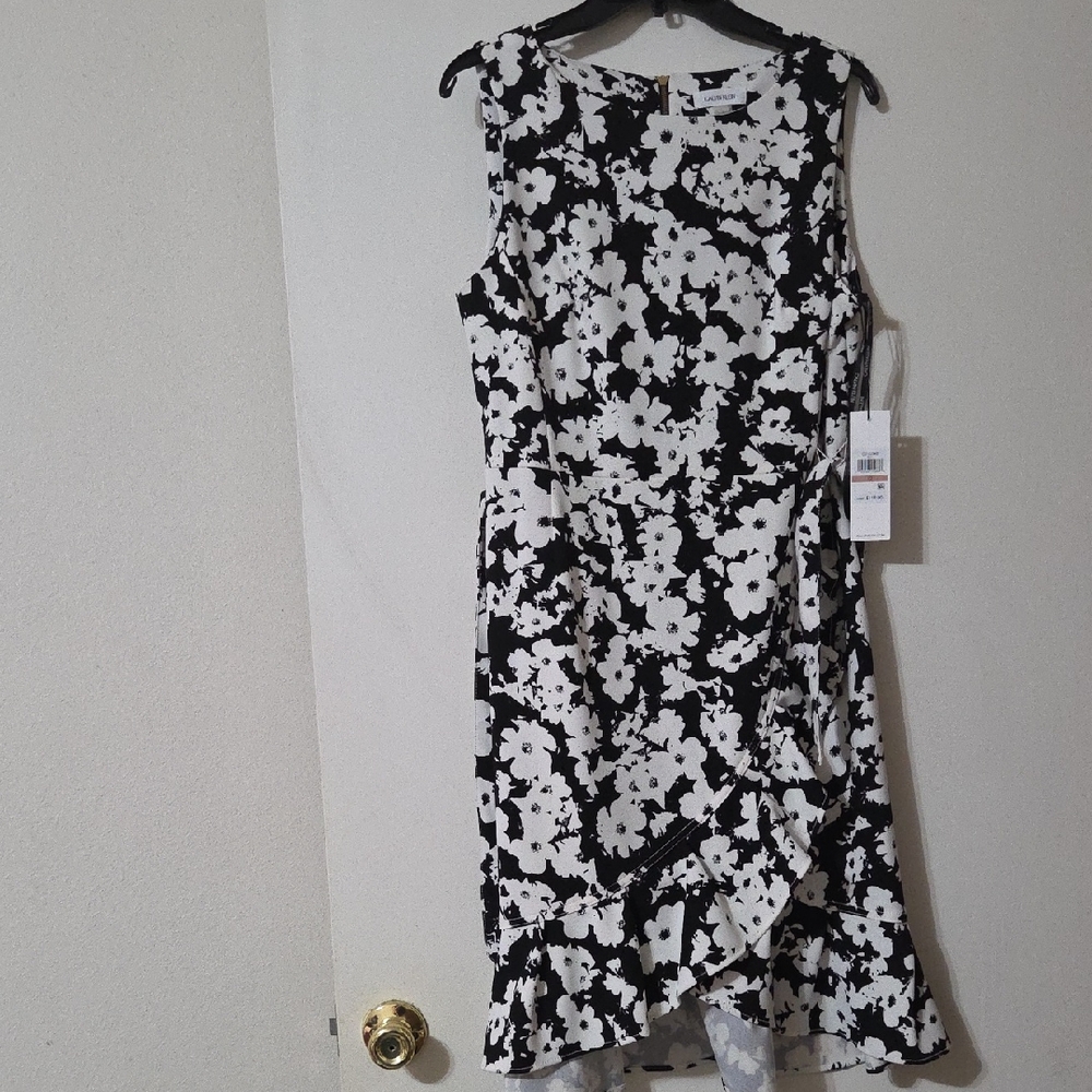 Calvin Klein Black and White Floral Midi Dress
